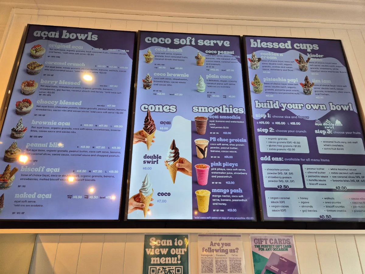 Menu, Blessed Bowls Thirroul