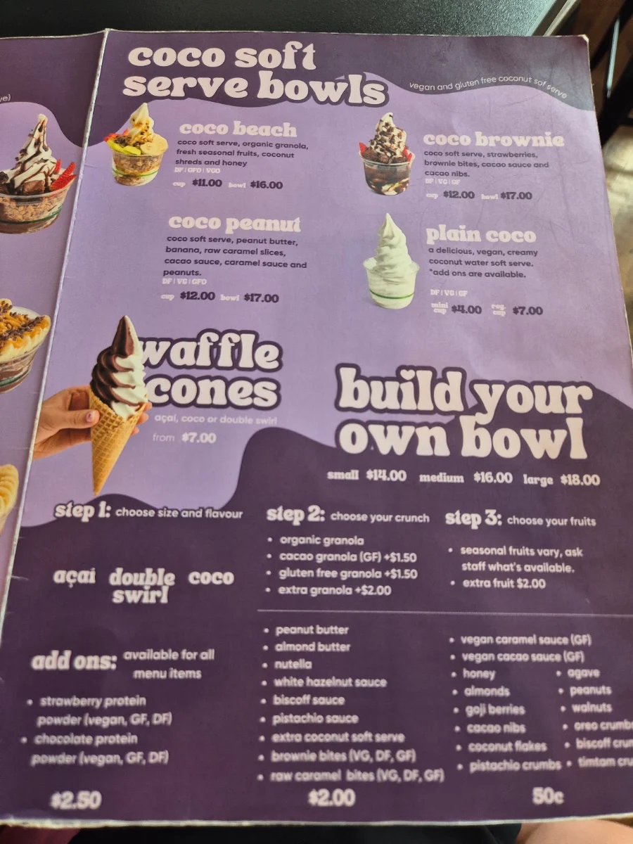 Menu, Blessed Bowls Thirroul