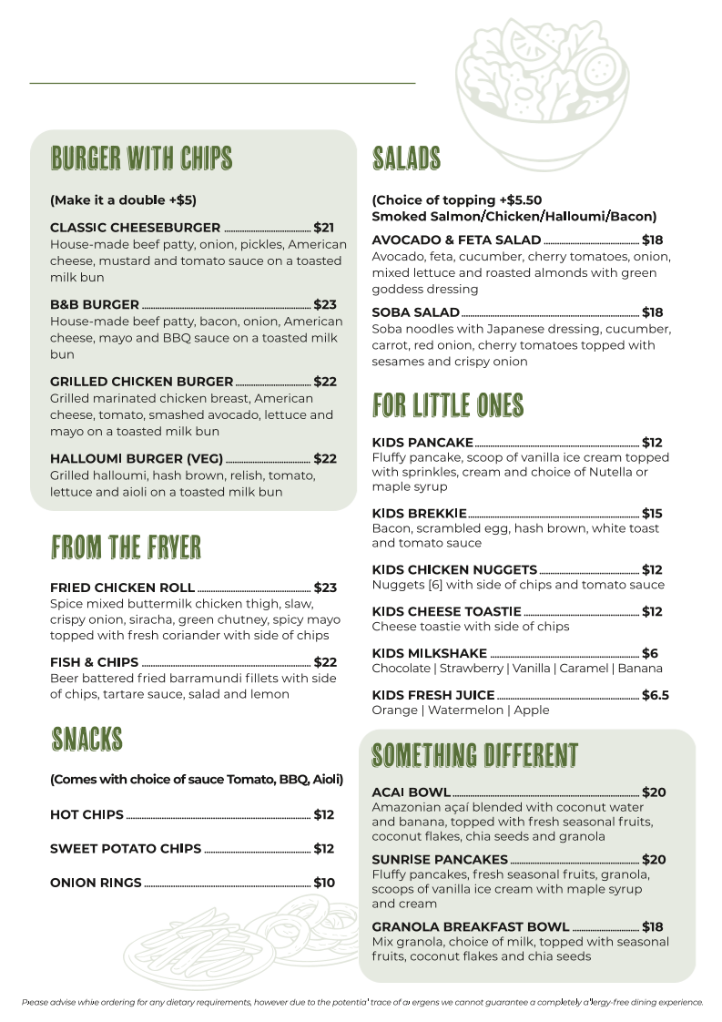 Menu, Rowa Café