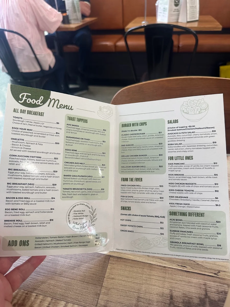 Menu, Rowa Café