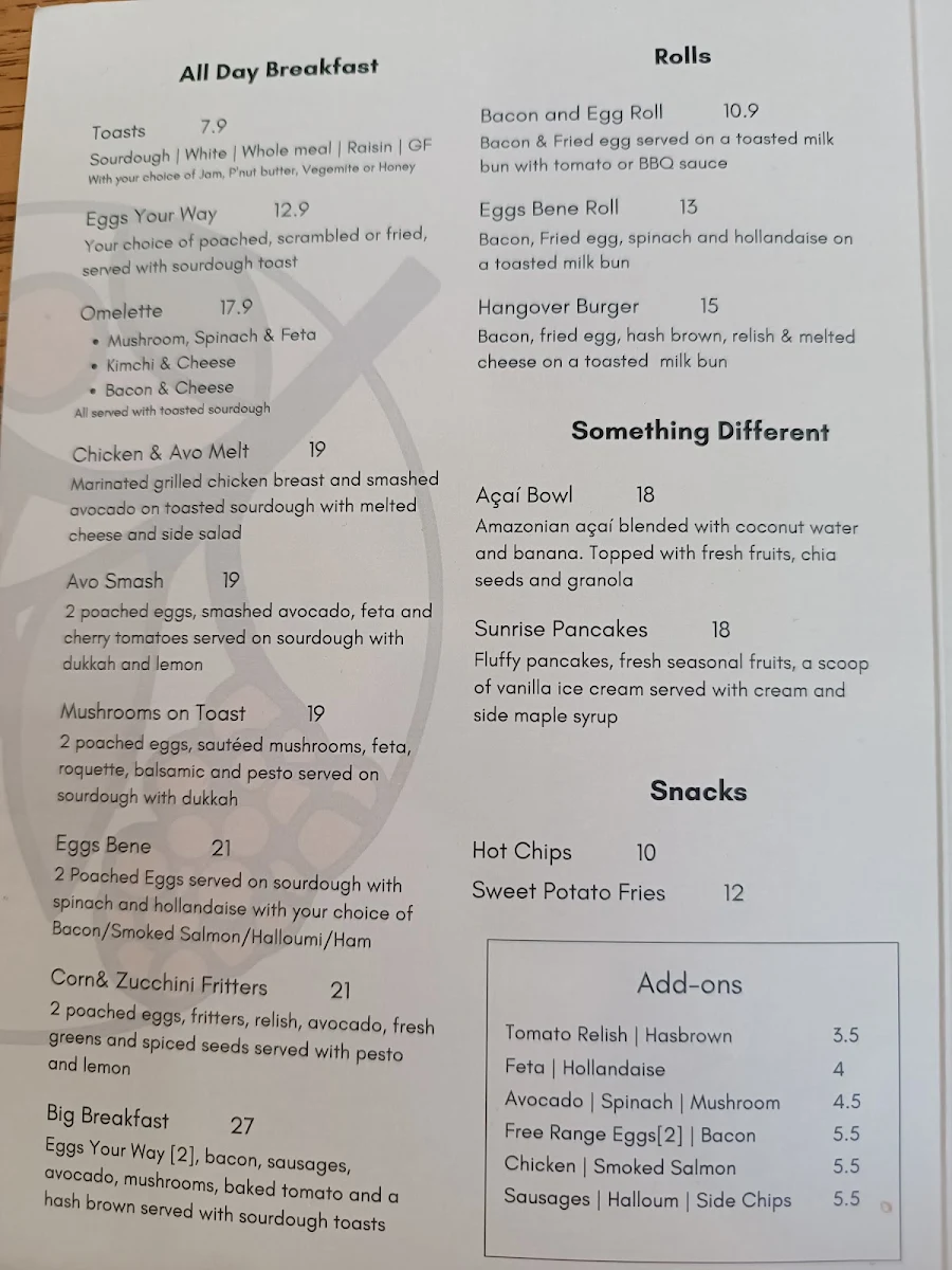 Menu, Rowa Café