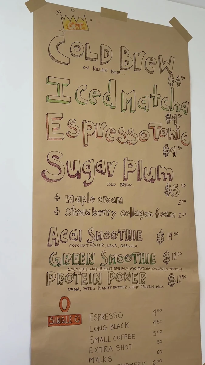 Menu, Good Times Cafe Mollymook