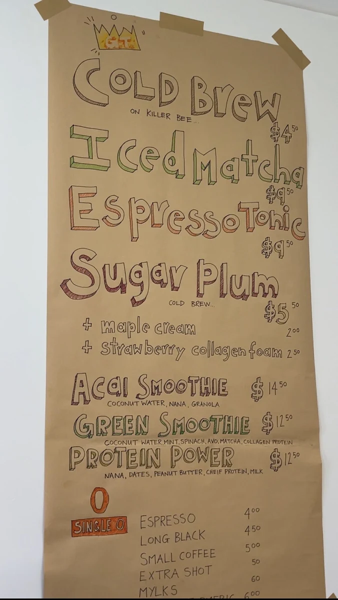 Menu, Good Times Cafe Mollymook