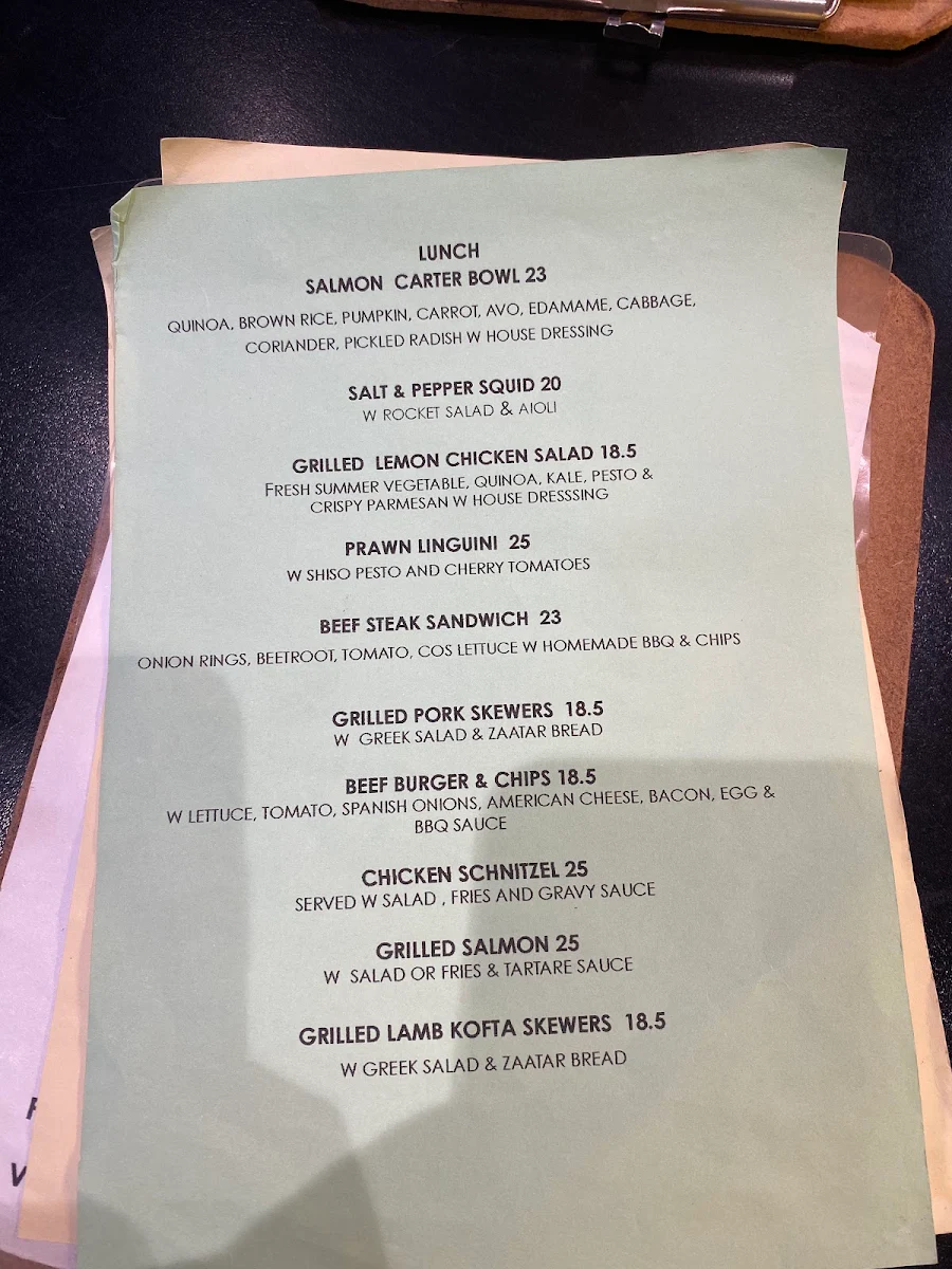 Menu, Miss Carter Cafe