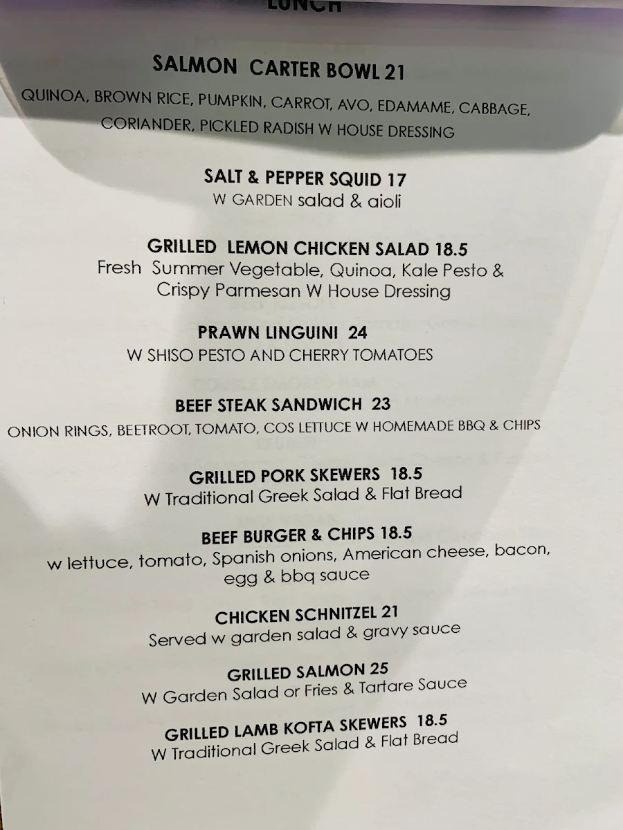 Menu, Miss Carter Cafe