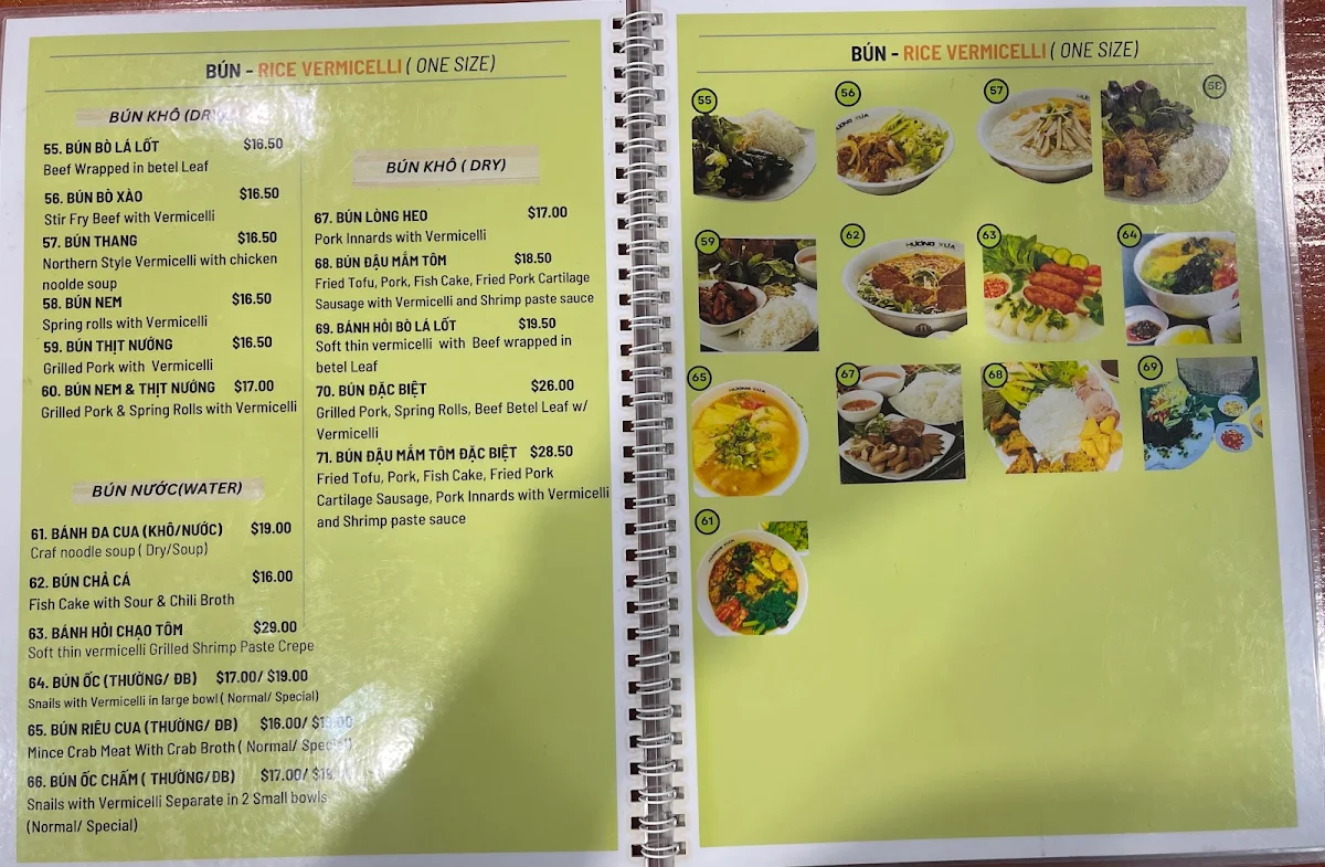 Menu, Huong Xua Cabramatta