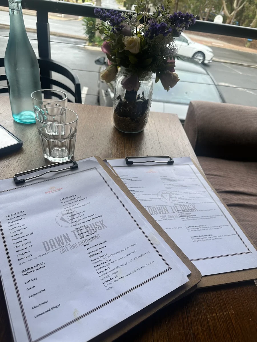 Menu, Dawn to Dusk Cafe and Restaurant
