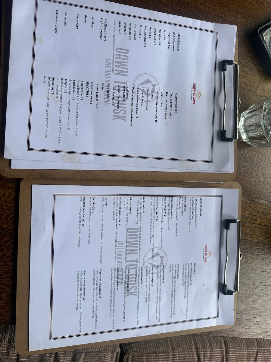 Menu, Dawn to Dusk Cafe and Restaurant