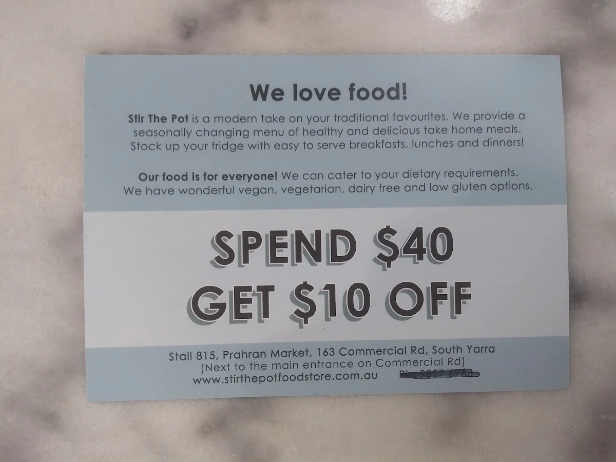 Menu, Stir The Pot Foodstore