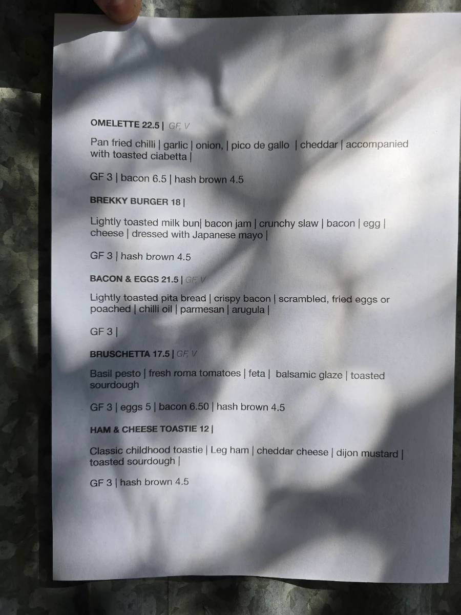 Menu, Collingwood Black Espresso & Bar
