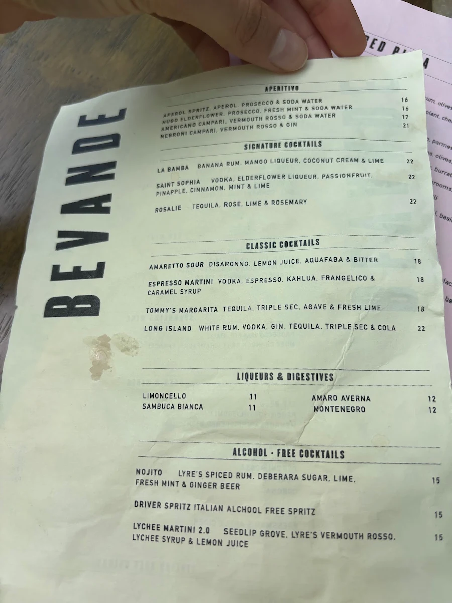 Menu, Pellegrini's Italian Chatswood