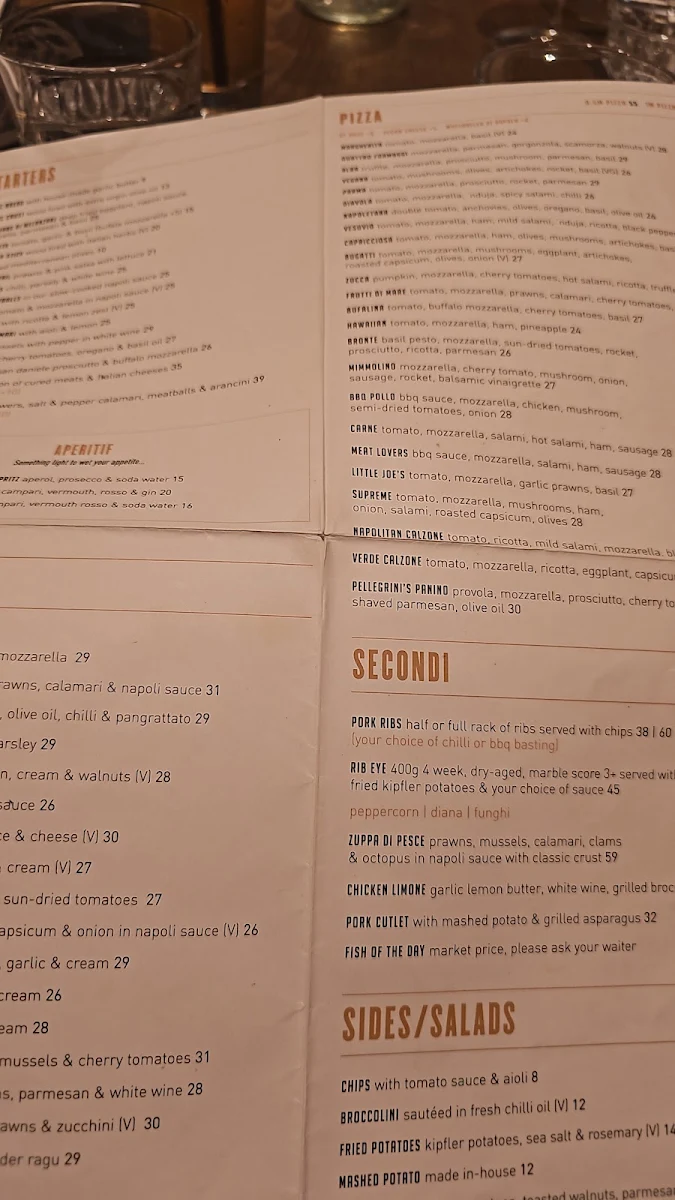 Menu, Pellegrini's Italian Chatswood