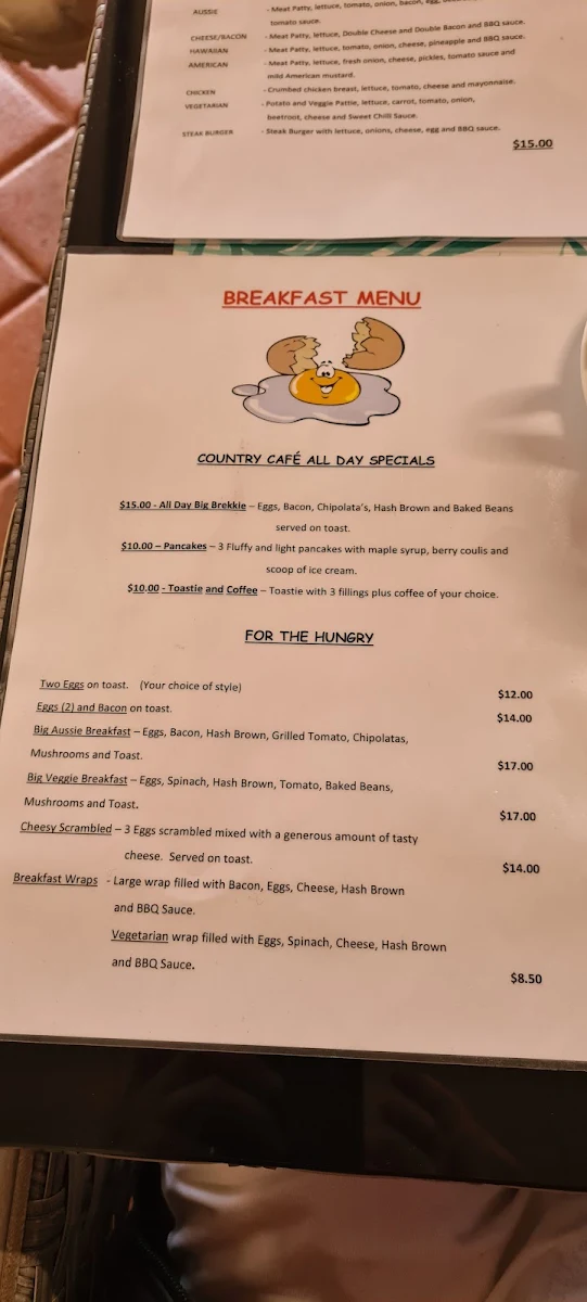 Menu, Country Cafe