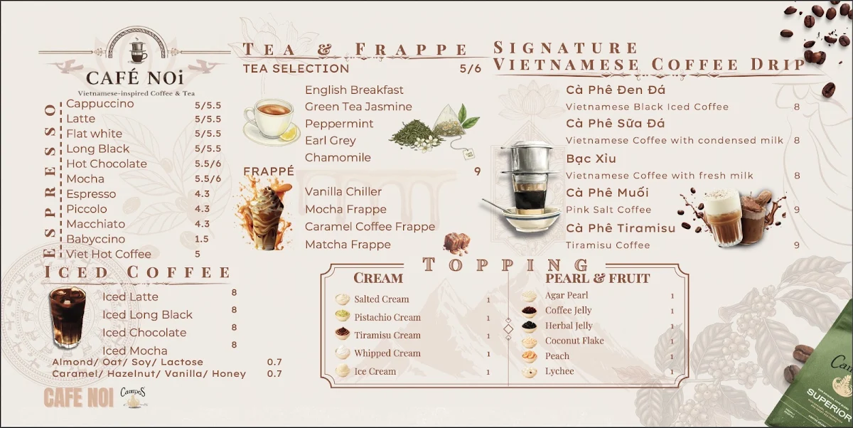 Menu, Cafe Noi