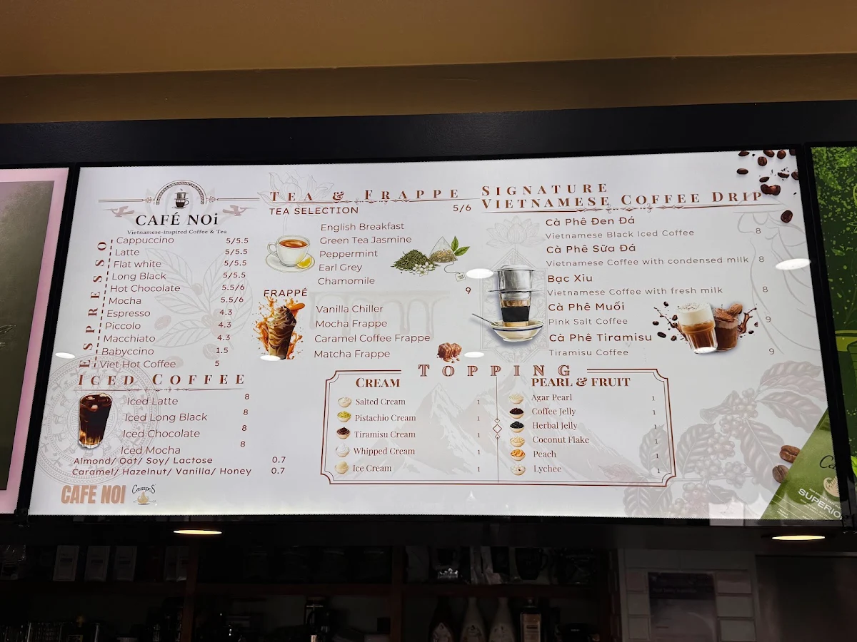 Menu, Cafe Noi