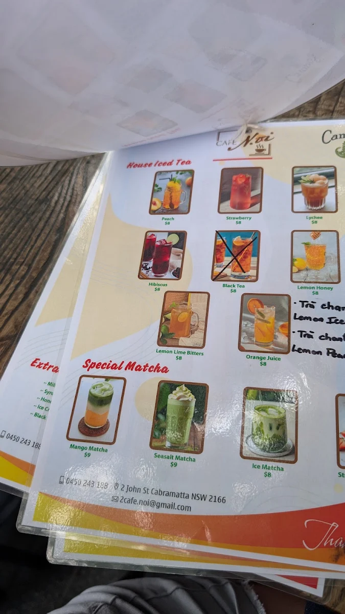 Menu, Cafe Noi