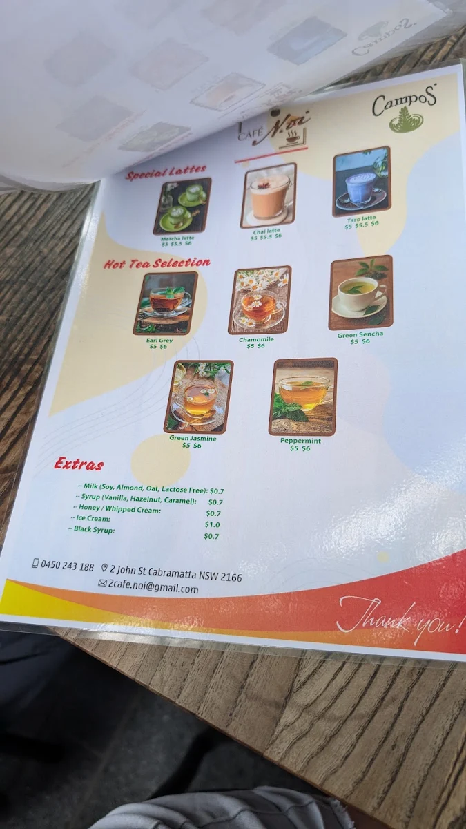 Menu, Cafe Noi