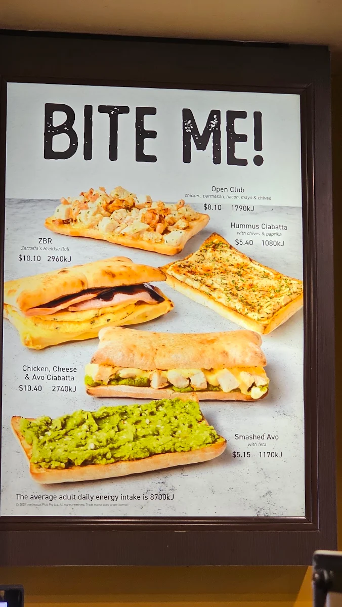 Menu, Zarraffa's Coffee Acacia Ridge