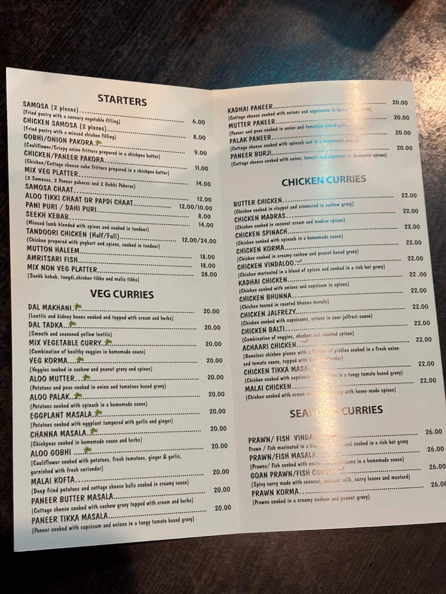 Menu, Deccan Indian (Highton)