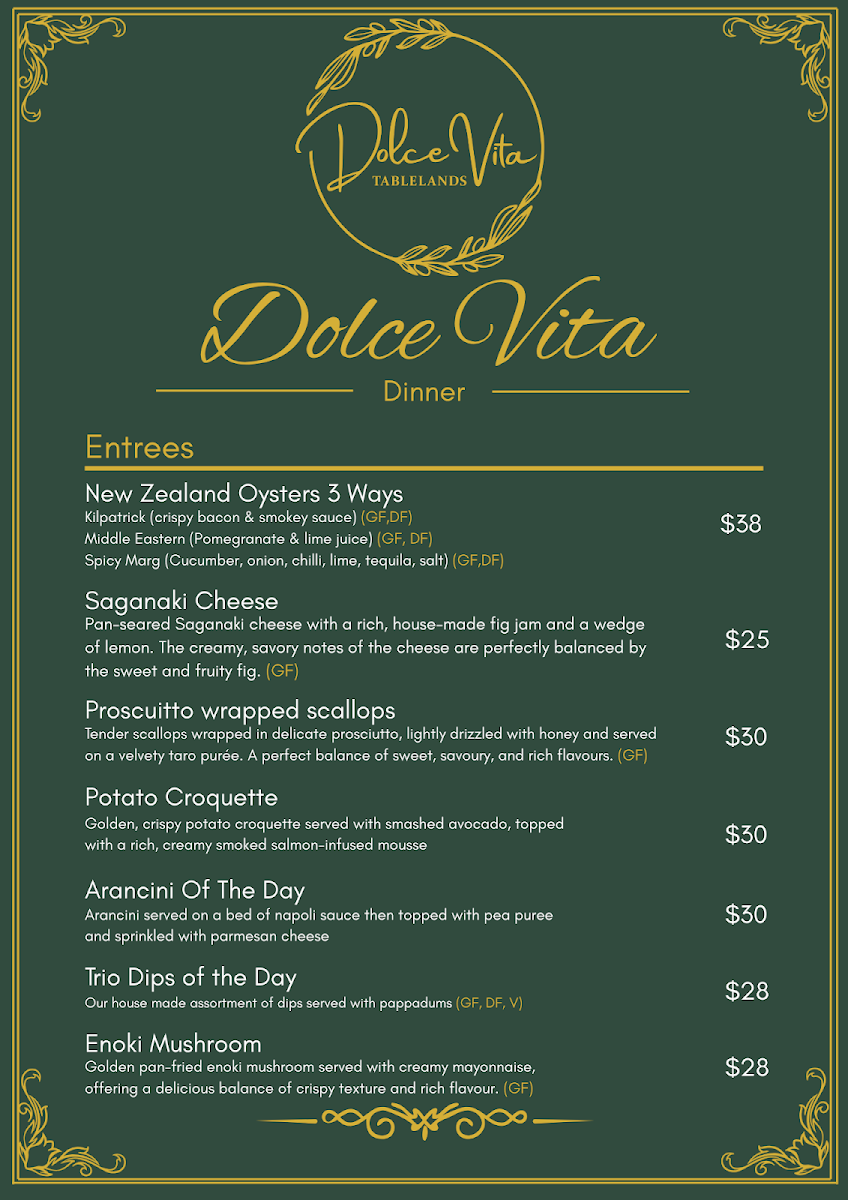 Menu, Dolce vita Tablelands