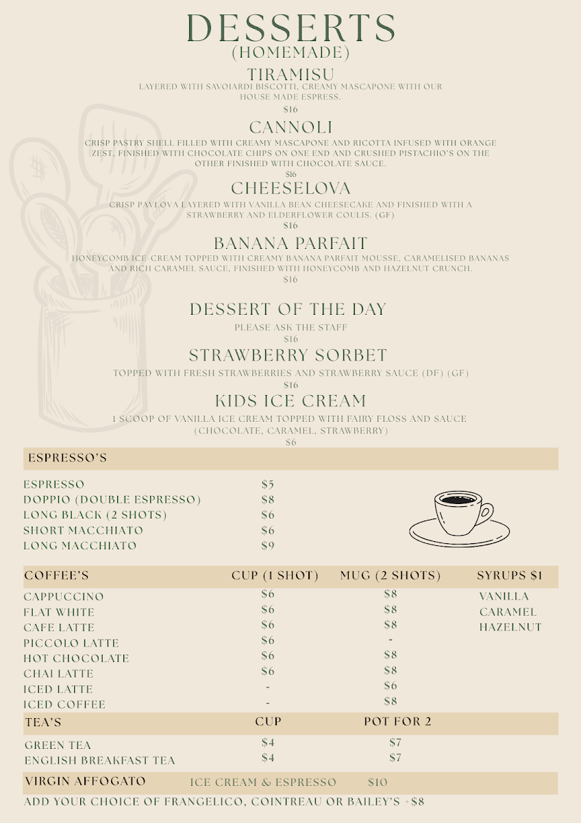 Menu, Dolce vita Tablelands