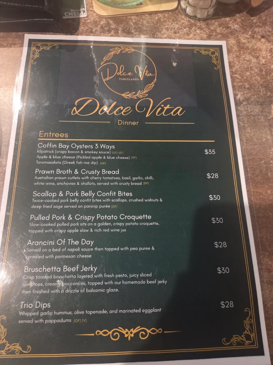 Menu, Dolce vita Tablelands