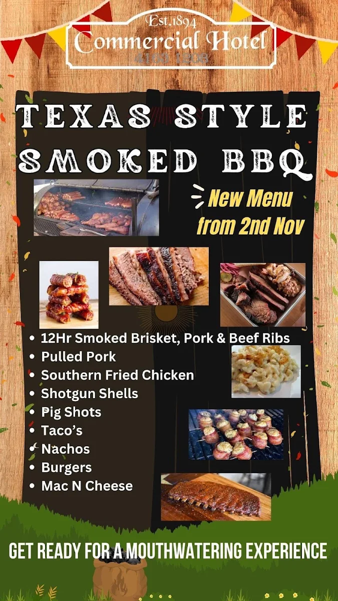 Menu, Commercial Hotel