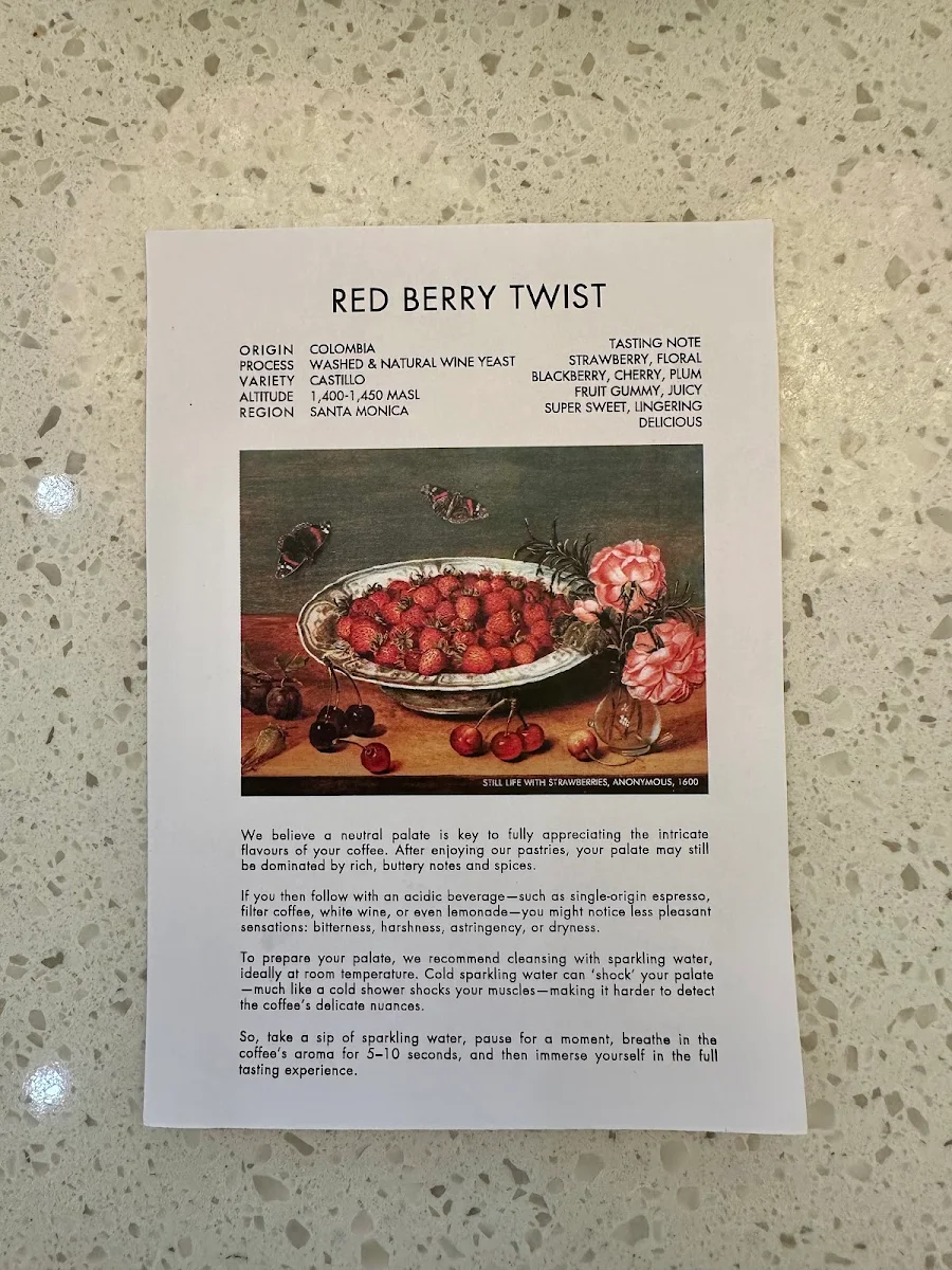 Menu, ENA Sydney