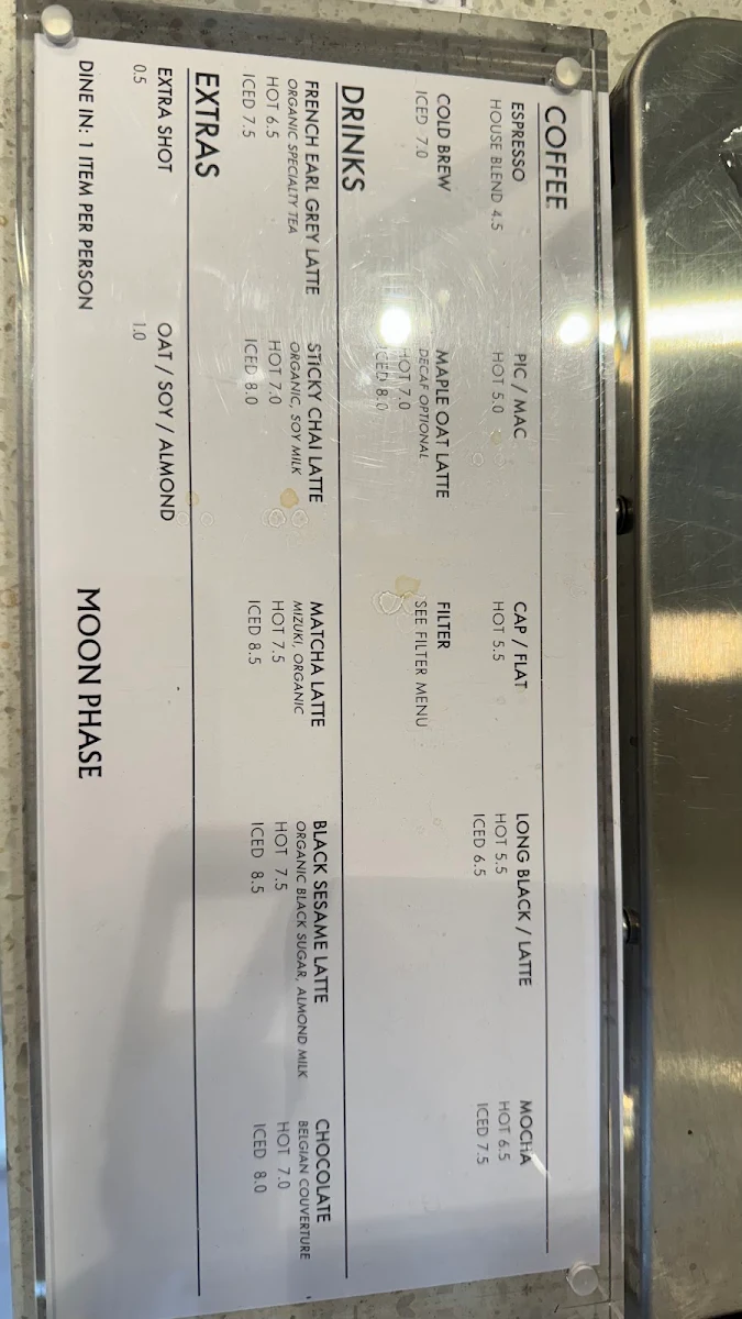 Menu, ENA Sydney