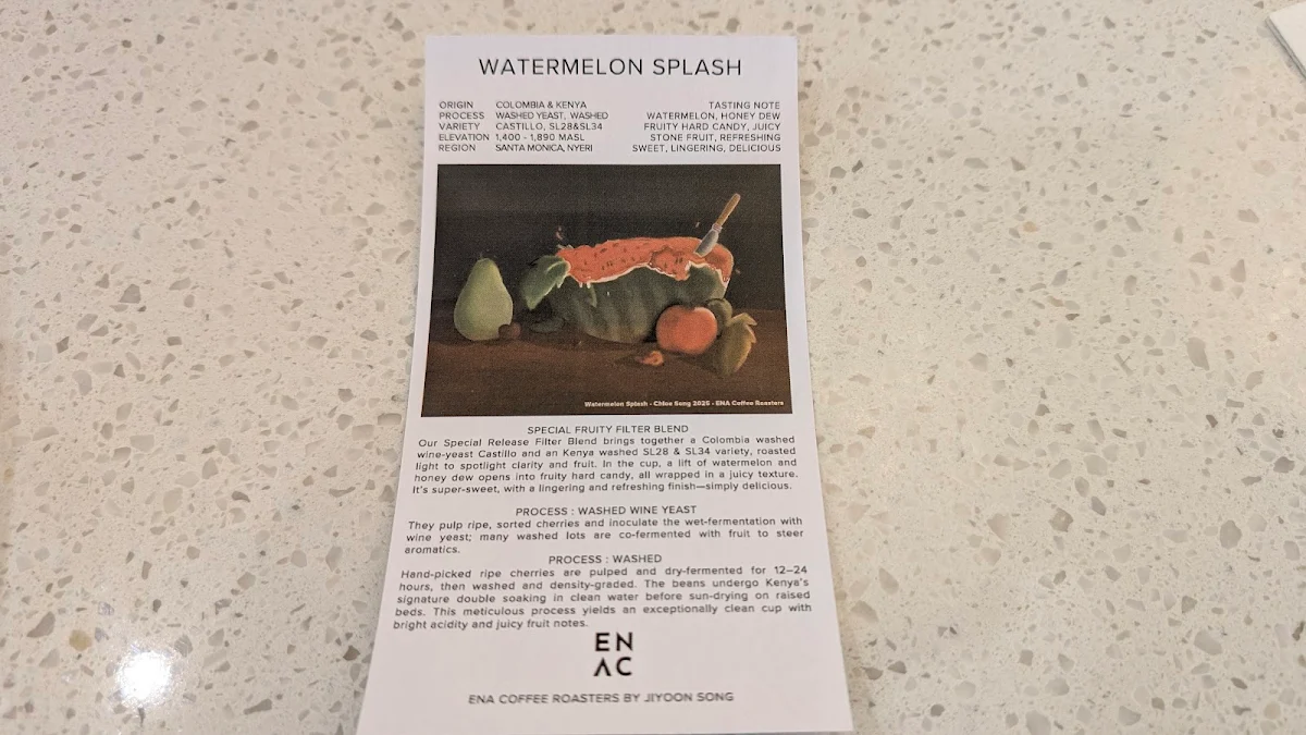 Menu, ENA Sydney