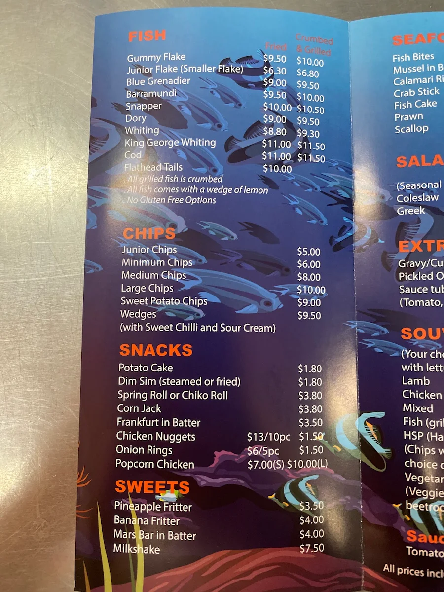 Menu, Go Fish Fish & Chip Shop Mornington
