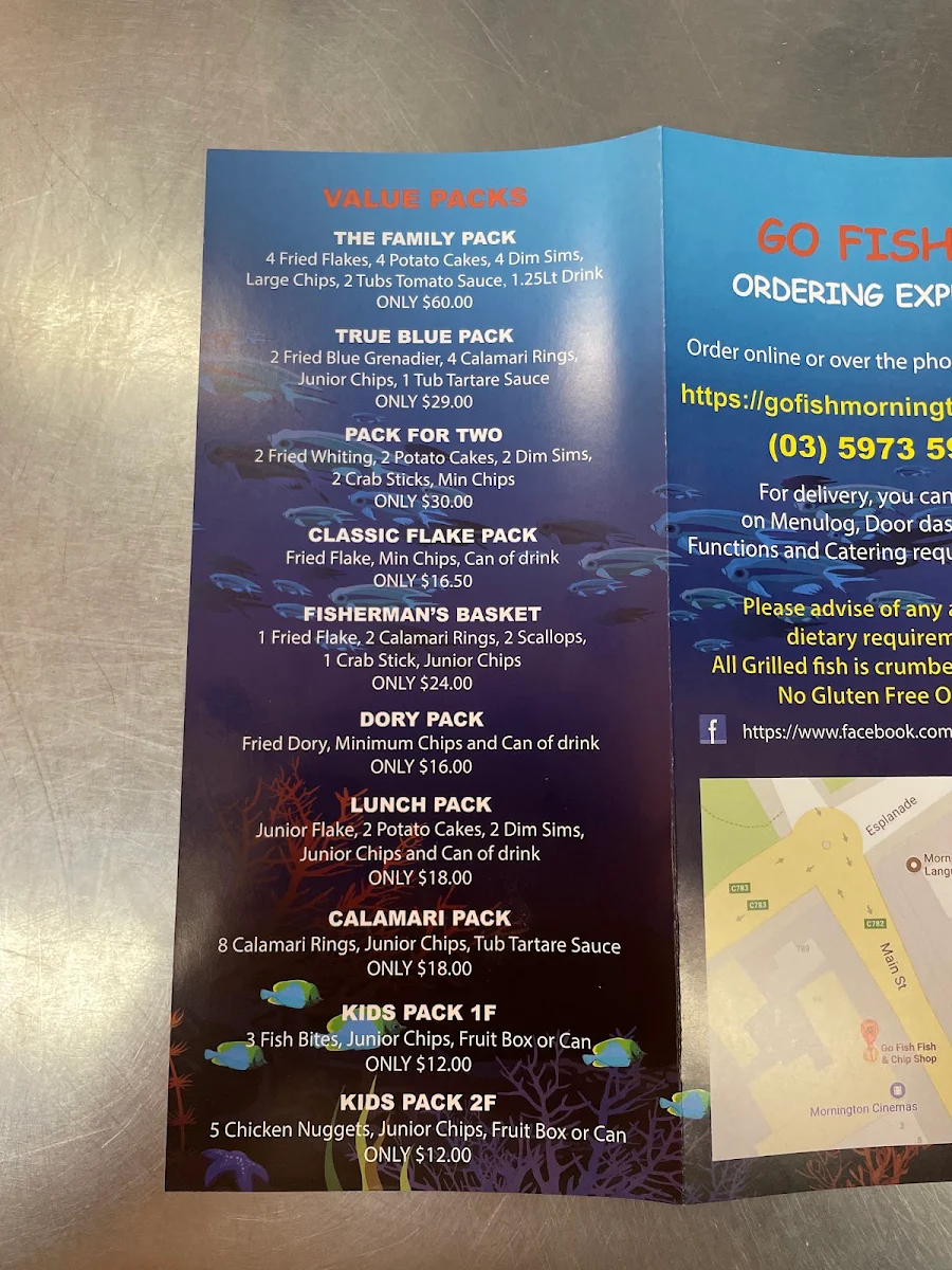 Menu, Go Fish Fish & Chip Shop Mornington