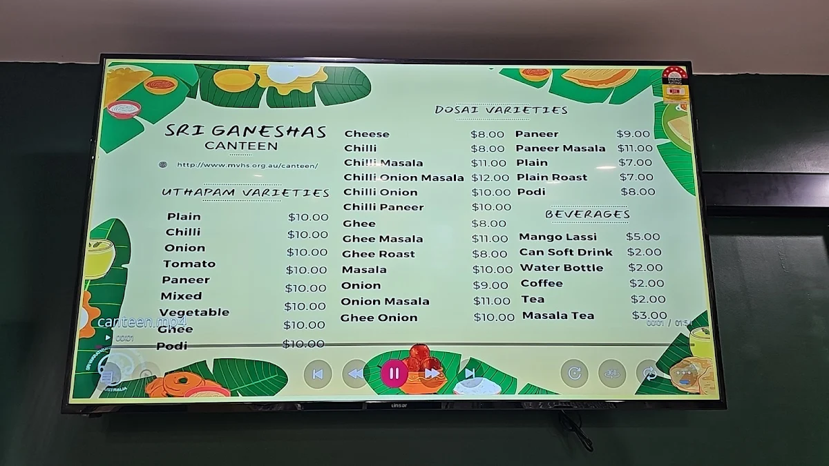 Menu, Sri Ganeshas Canteen