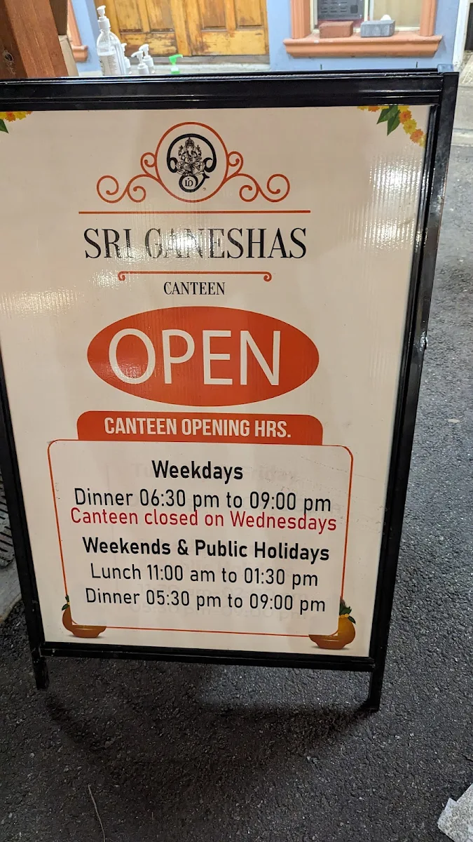 Menu, Sri Ganeshas Canteen
