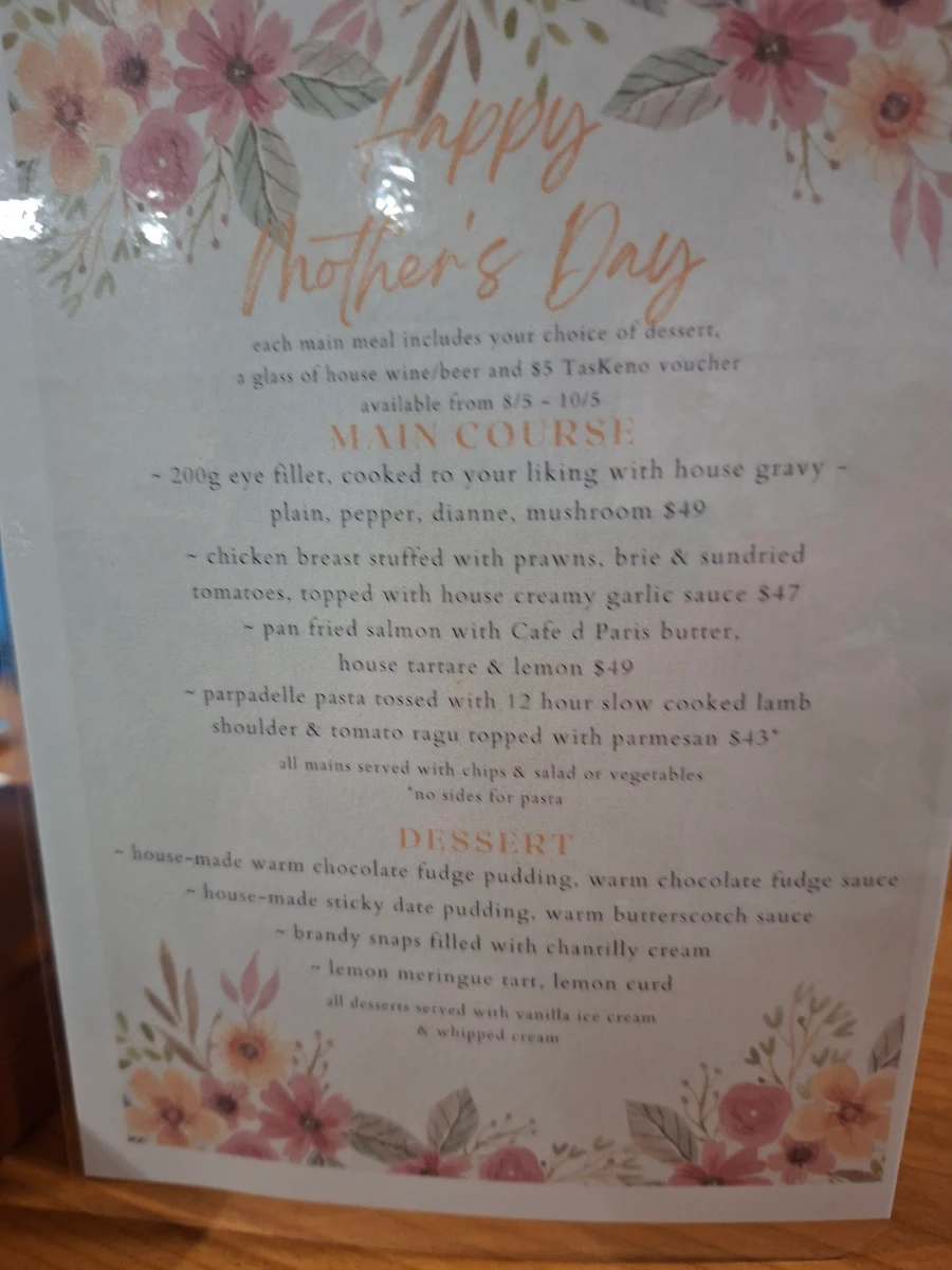 Menu, The Club Hotel
