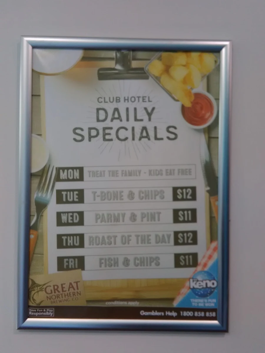 Menu, The Club Hotel