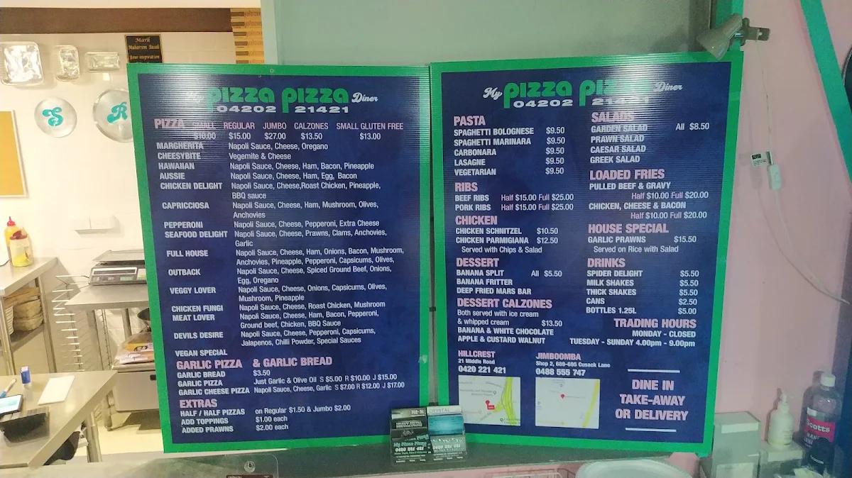 Menu, My Pizza Pizza Diner Hillcrest