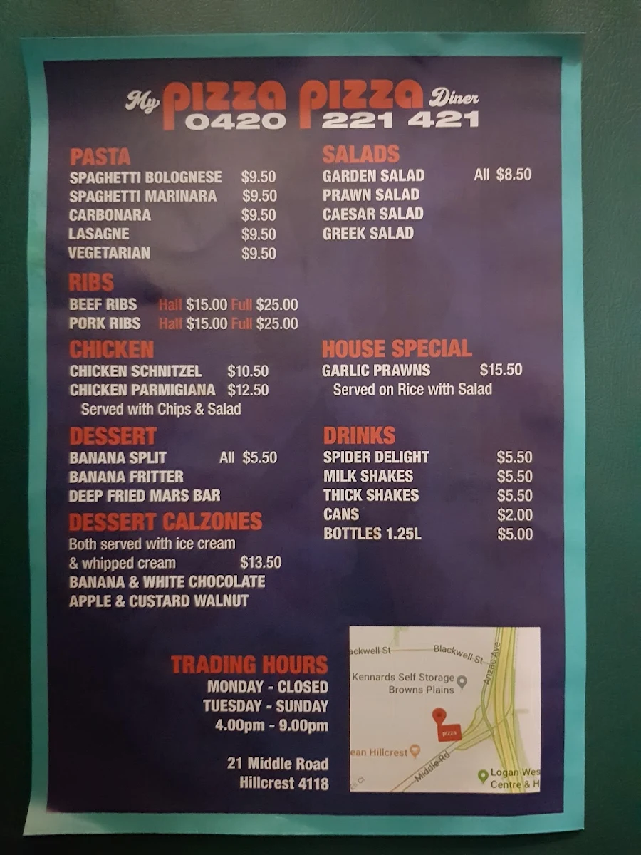 Menu, My Pizza Pizza Diner Hillcrest