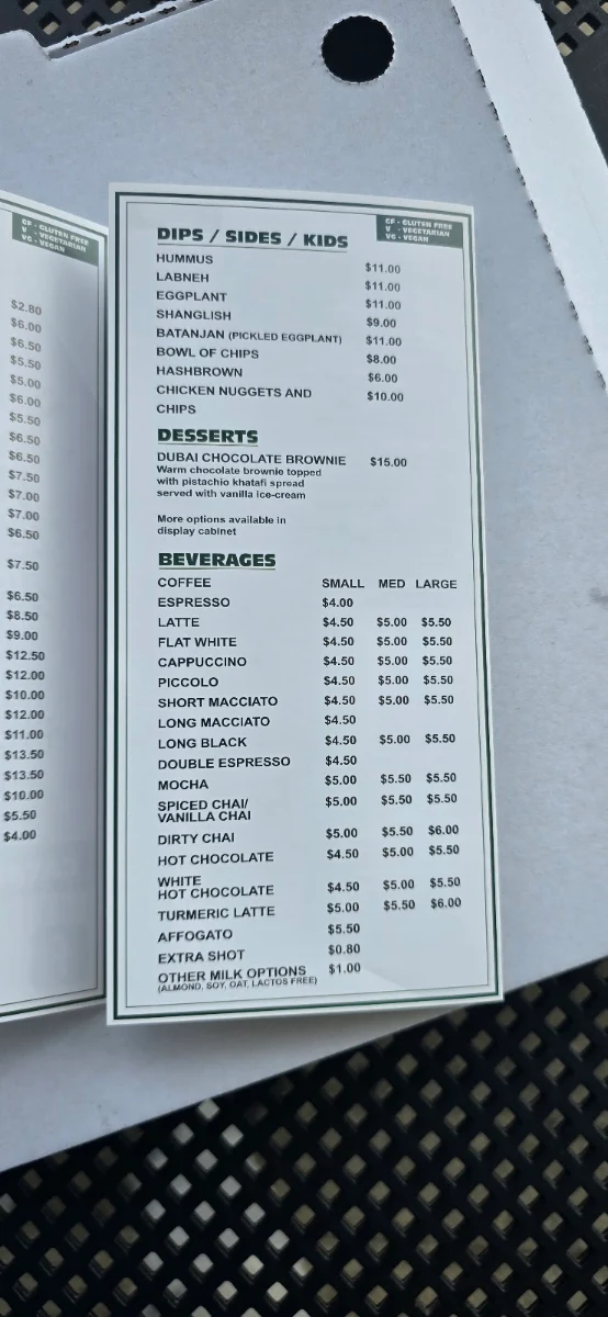 Menu, KALILO CAFE