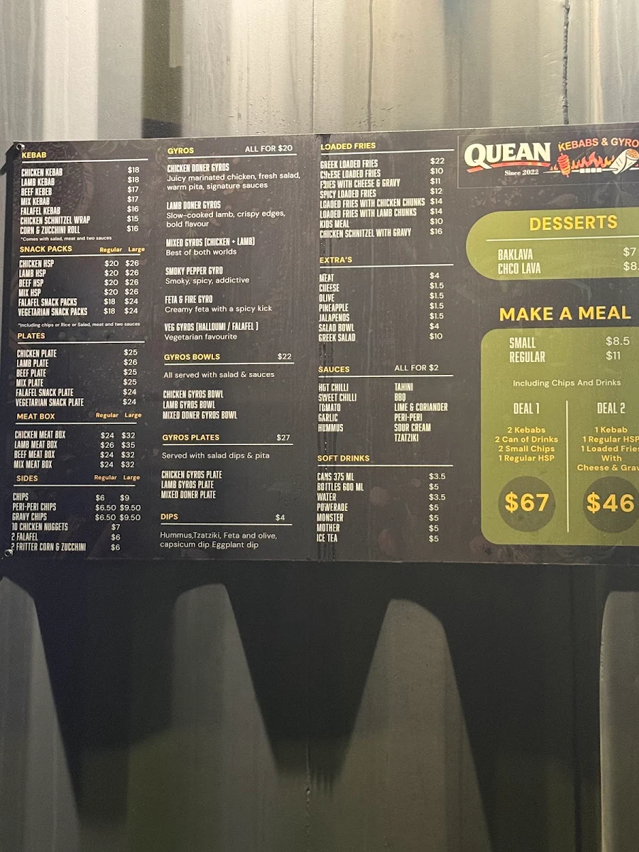 Menu, Quean Kebabs & Gyros Queanbeyan
