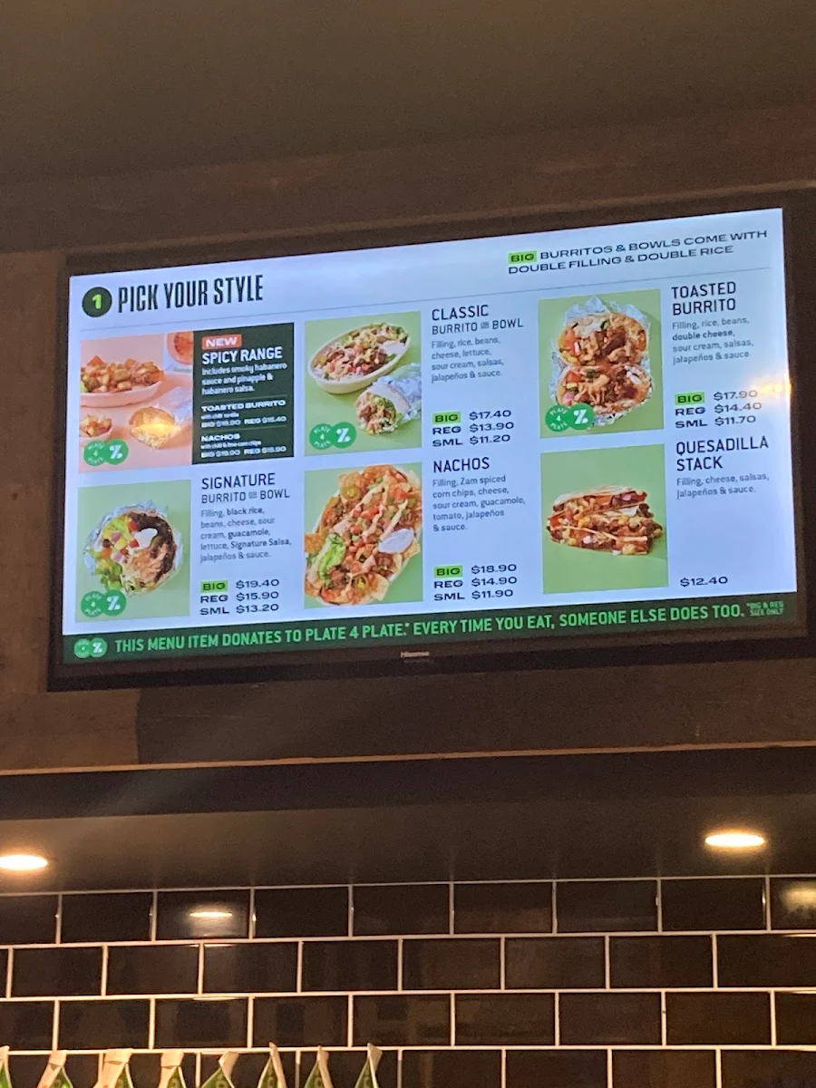 Menu, Zambrero Warrnambool
