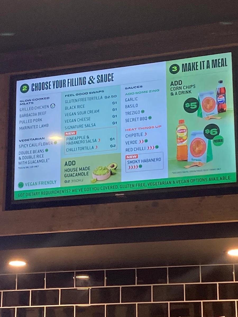 Menu, Zambrero Warrnambool