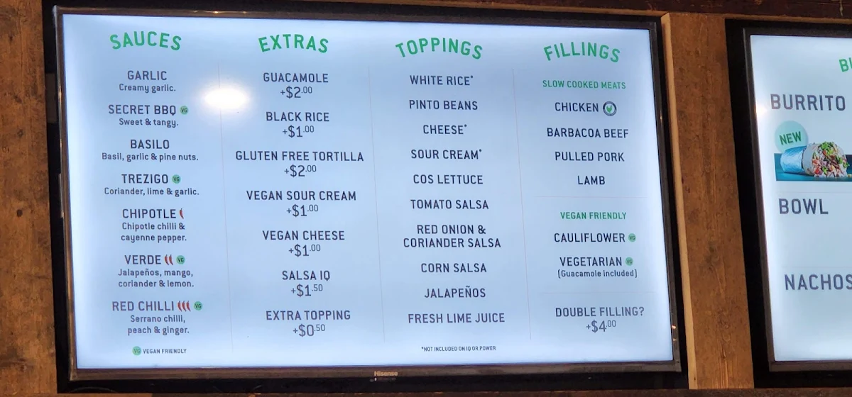 Menu, Zambrero Warrnambool