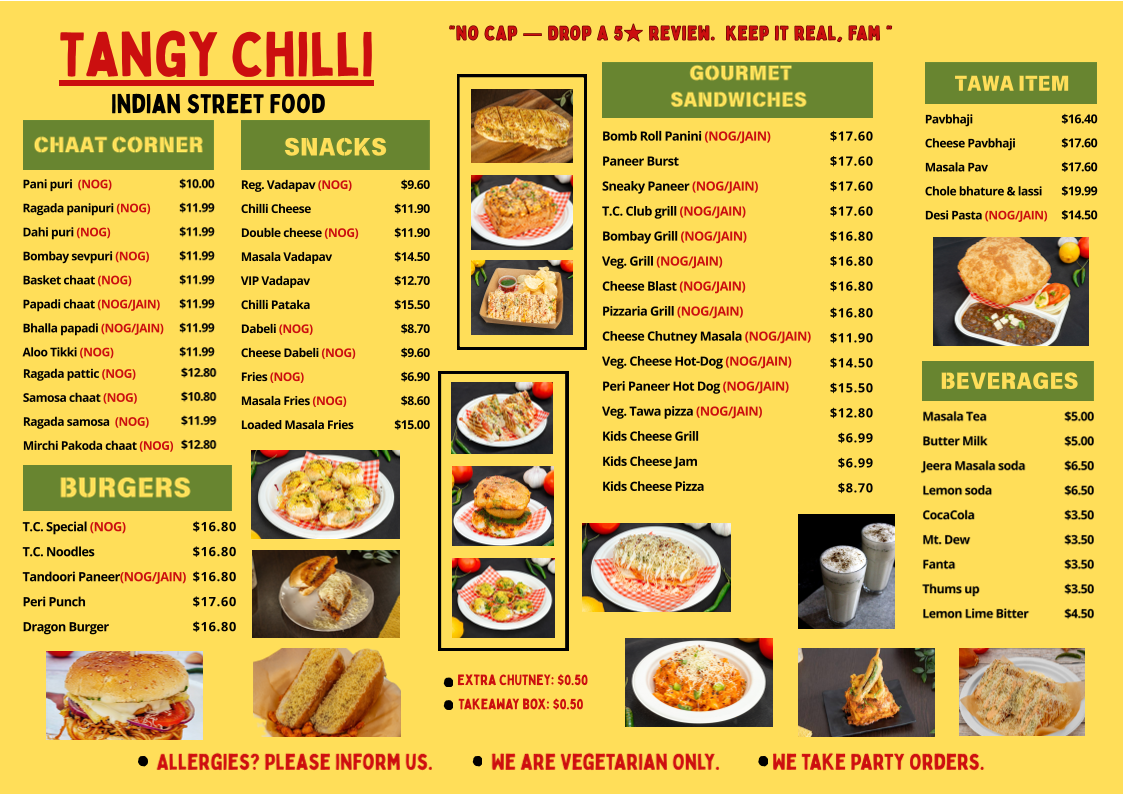 Menu, Tangy Chilli