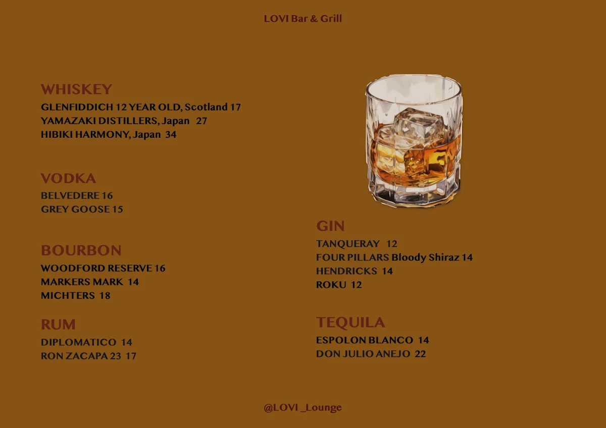 Menu, LOVI cafe bar and grill