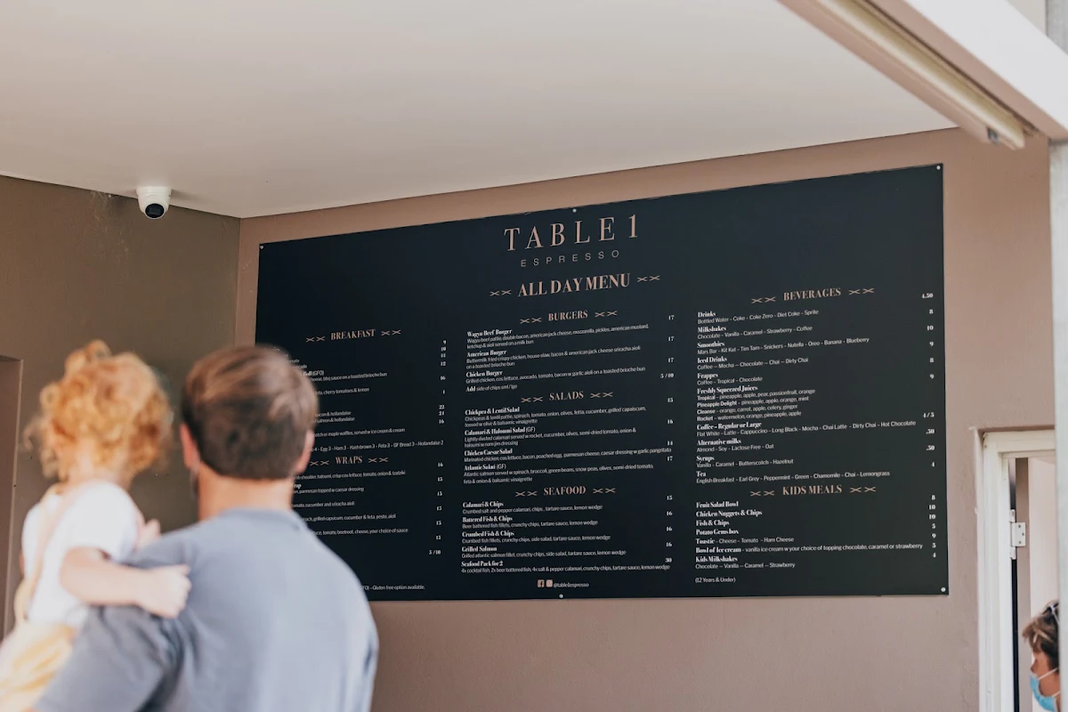 Menu, Table 1 Espresso Speers Point