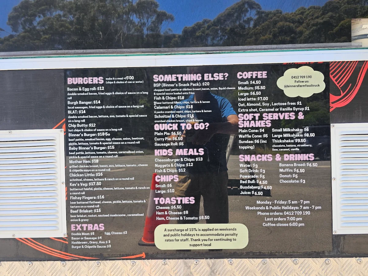 Menu, Binners Farm Food Truck