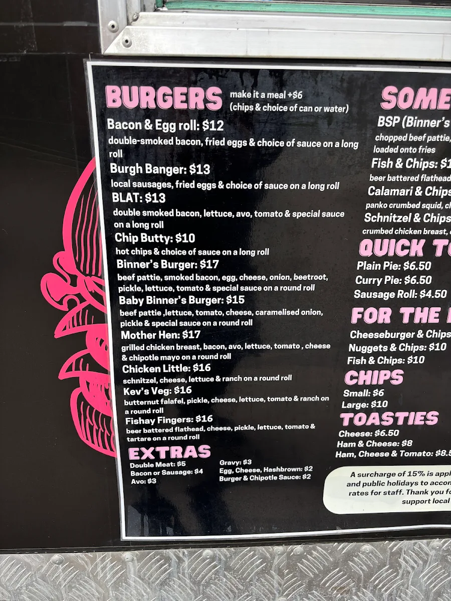 Menu, Binners Farm Food Truck
