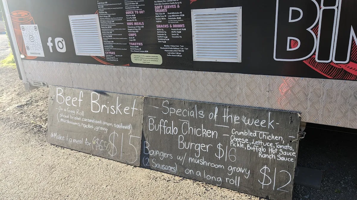 Menu, Binners Farm Food Truck