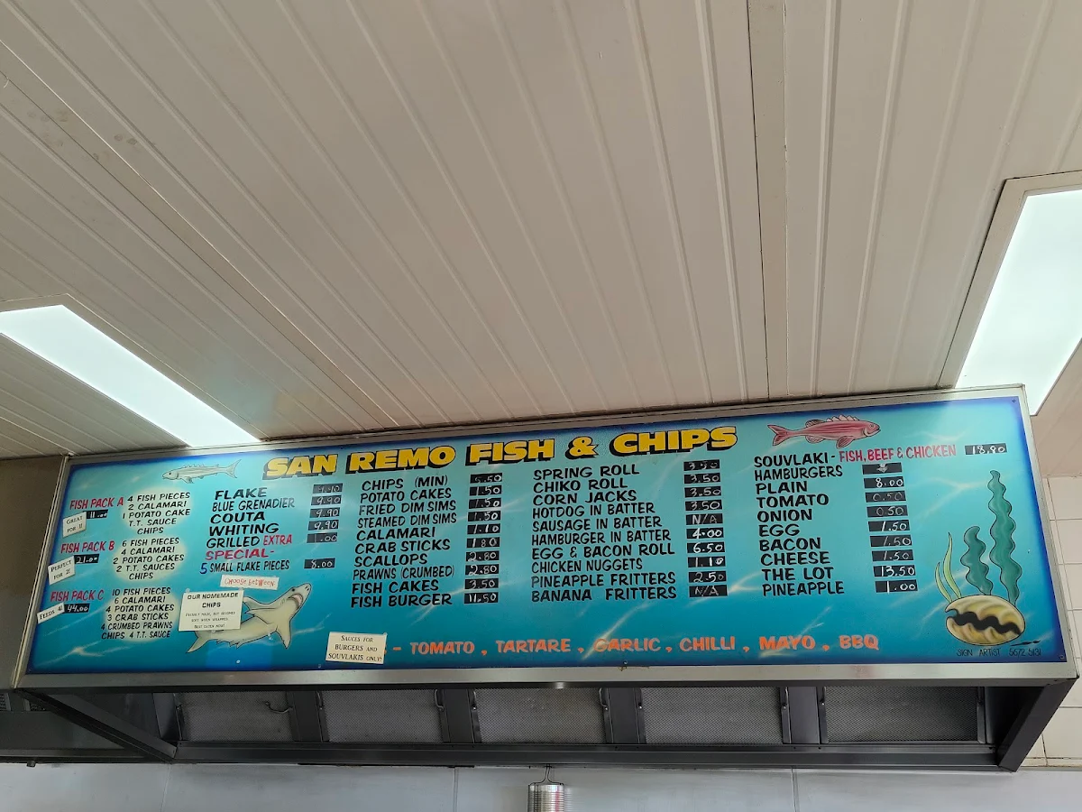 Menu, FJ's Fish & Chips